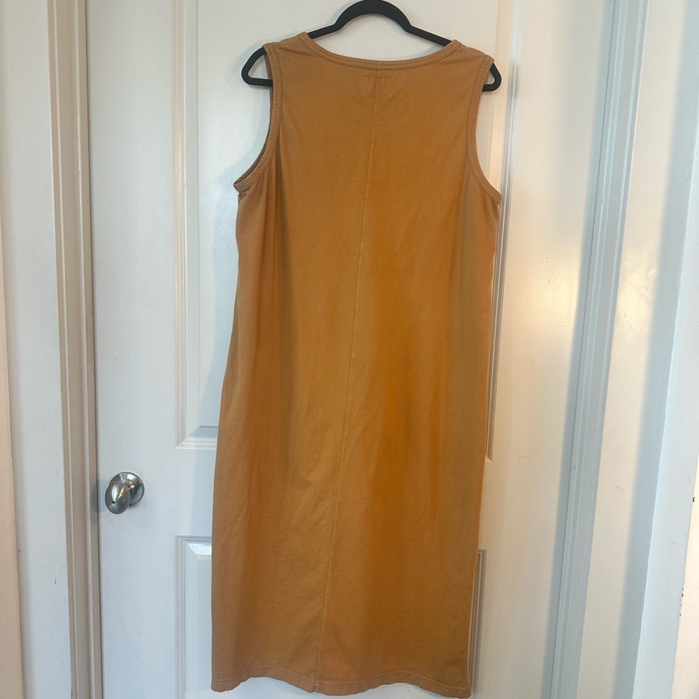 Pact The Frame Organic V-Neck Sleeveless Side Slit Lightweight Tan MIDI Dress,XL - Picture 3 of 9
